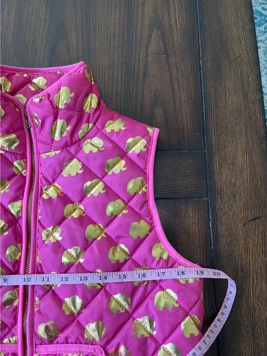 Simply Southern Puffer Vest Quilted Pink Gold Metallic Elephant Full Zip Medium - Picture 8 of 9